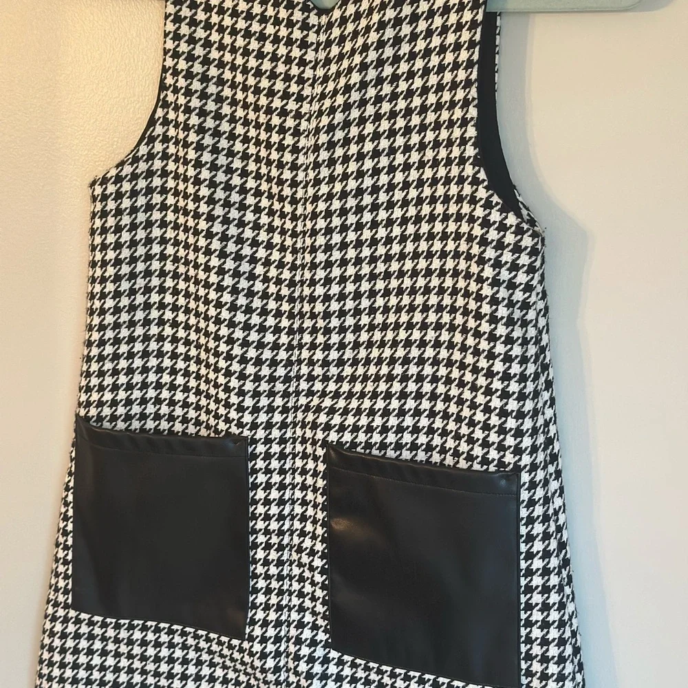 Girls Biscotti Collezioni Size 7 Houndstooth Black White Tweed Dress pockets